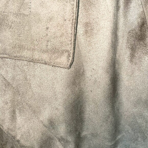 Romeo + Juliet Couture Taupe Green Drape Open Front Jacket Brushed Faux Suede M - Picture 8 of 8